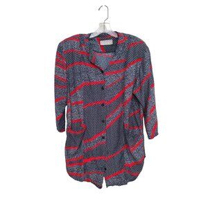 AC Sport Vintage Womens 14 Button Up Blouse Tunic 80s Shoulder Pads Retro READ